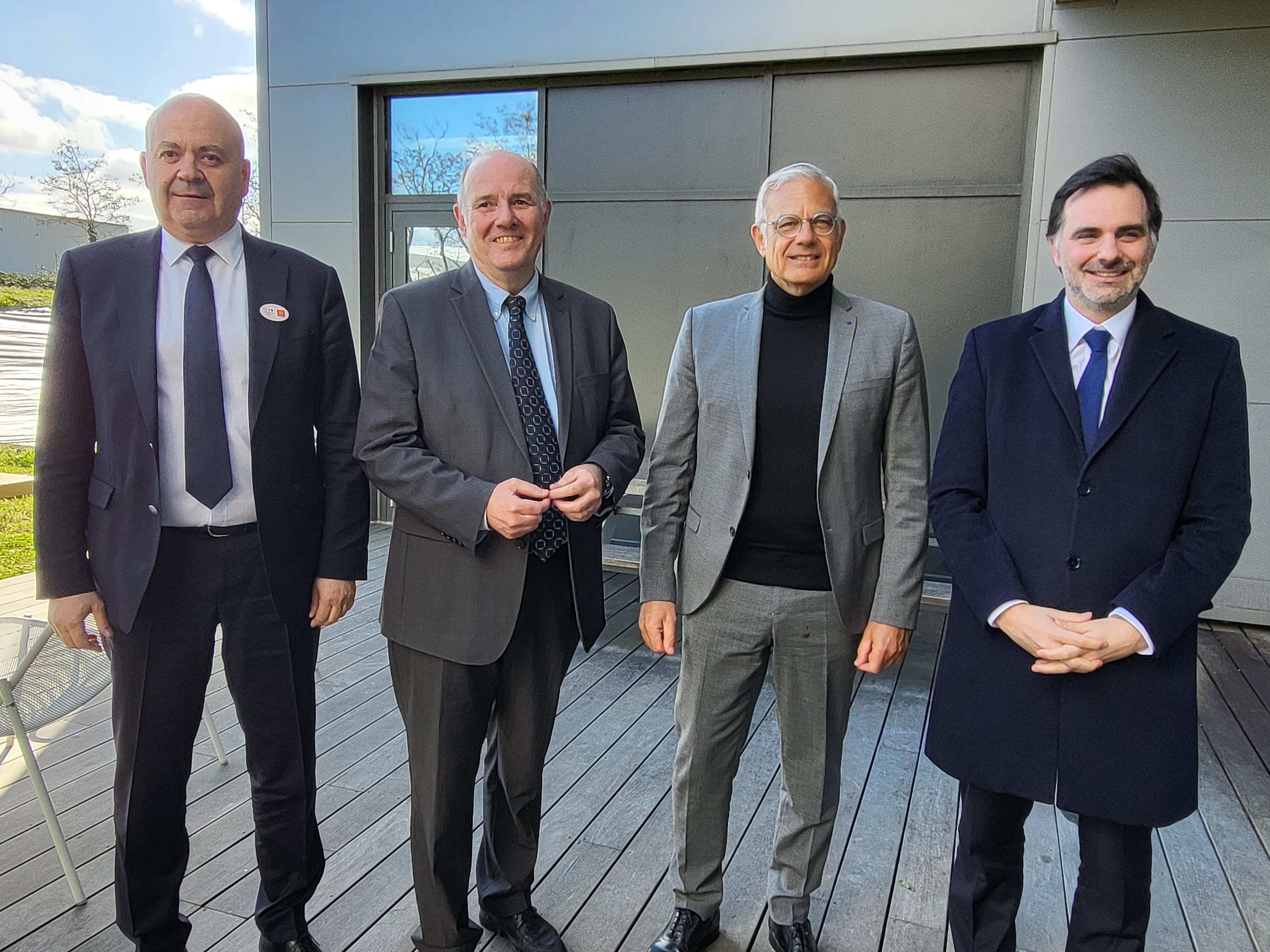 De gauche à droite : Jean-François Rezeau (président de la CCI Occitanie), Alain Sainsot (président de GTP Bioways), Alain di Crescenzo (président de CCI France) et Laurent Saint-Martin (président de Business France). (Photo : Anthony Assémat - Entreprises Occitanie)