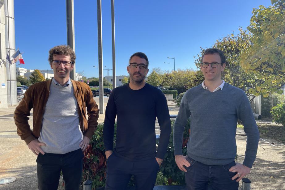 L'équipe de Wheere, à Montpellier (Hérault) : de gauche à droite, Antoine Carrabin (cofondateur et CTO), Pierre-Arnaud Coquelin (co-fondateur et CEO et Stéphane David Grignot (ingénieur système). (Photo : Wheere)