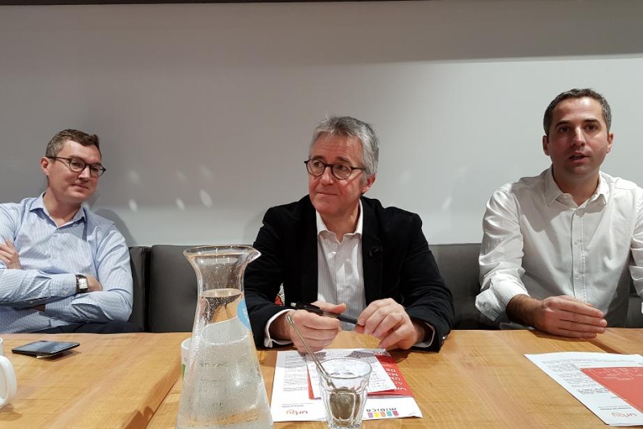 François Cantinaud,pdt de Toulouse Logistique Urbaine, Alain Baret, DG d'Urby Toulouse, Olivier Garrigou, DG du groupe Midica François Cantinaud,pdt de Toulouse Logistique Urbaine, Alain Baret, DG d'Urby Toulouse, Olivier Garrigou, DG du groupe Midica