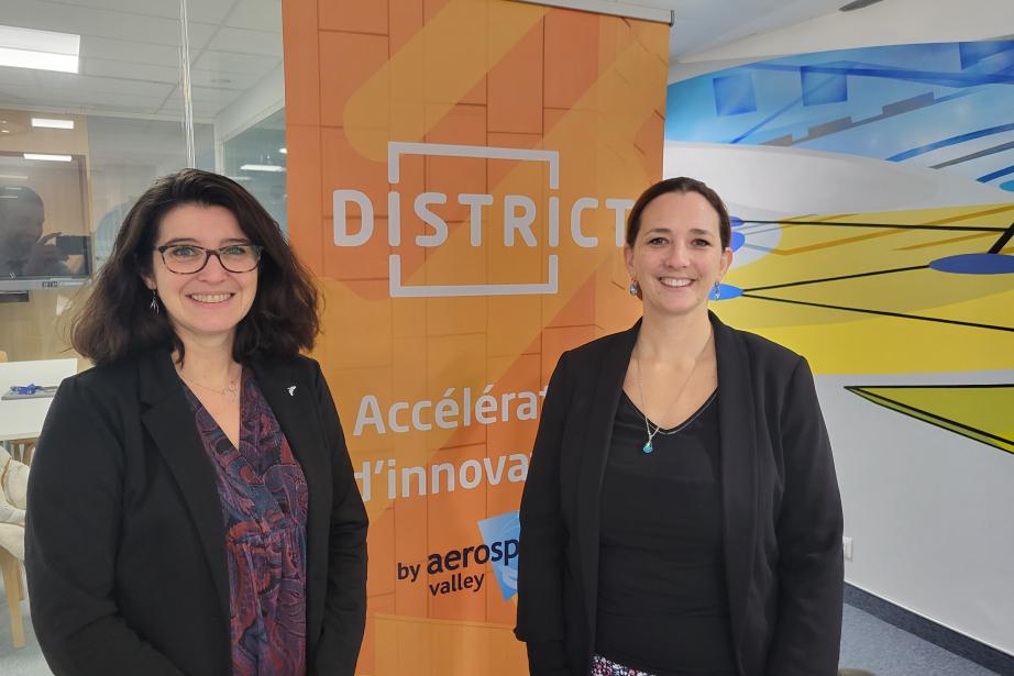 Marie-Laure Gouzy, directrice France chez Pangea Aerospace, et Aurélie Baker, directrice France d'Aiko Space. (Photo Dorian Alinaghi - Entreprises Occitanie)