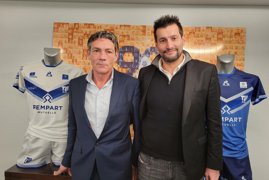 Le nouveau président du Toulouse olympique XIII Olivier Dubois (à droite, en compagnie de David Ollivier, le président de Rempart Mutuelle) ambitionne de revenir en Super League. (Photo : Anthony Assémat - Entreprises Occitanie)