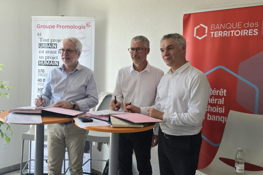 Philippe Wallaert, président de Promologis, Philippe Pacheu, directeur général et Olivier Livrozet, directeur territorial de la Banque des territoires. (Photo Dorian Alinaghi Entreprises Occitanie)