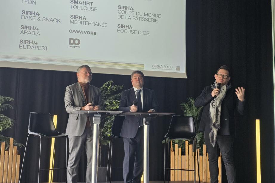 De gauche à droite : Jean-Jacques Bolzan, adjoint au maire de Toulouse et président de la fédération des marchés de gros de France, Olivier Chanelle, directeur général de Toulouse Événements et Luc Dubanchet, directeur de Sirha Food. (Photo Dorian Alinaghi Entreprises Occitanie)