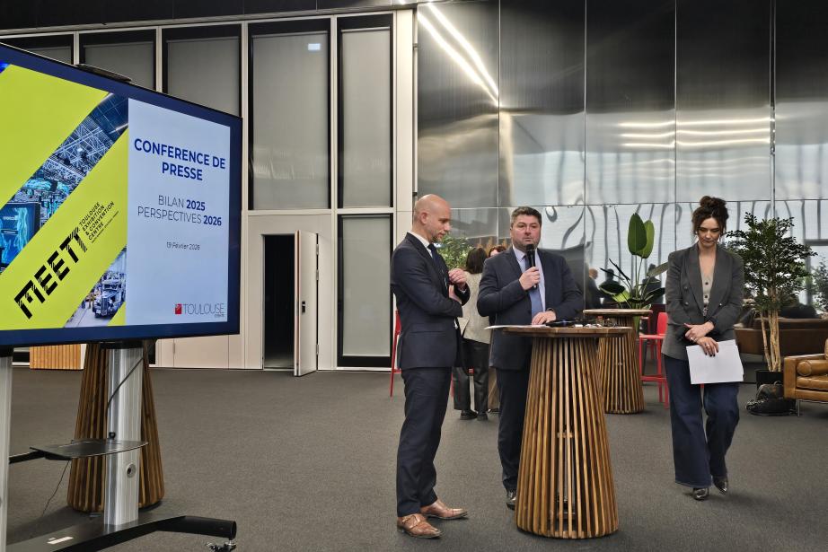 De gauche à droite : Florent Dautriche, directeur commercial de Toulouse Events, Olivier Chanelle, directeur général et Sophie Caro, responsable marketing et communication. (Photo Dorian Alinaghi) 