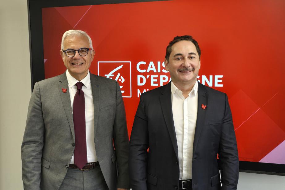 De gauche à droite : Alain Di Crescenzo, président du Conseil d’orientation et de surveillance Caisse d’Epargne Midi-Pyrénées et Christophe Le Pape, président du directoire Caisse d’Epargne Midi-Pyrénées. (Photo Dorian Alinaghi)