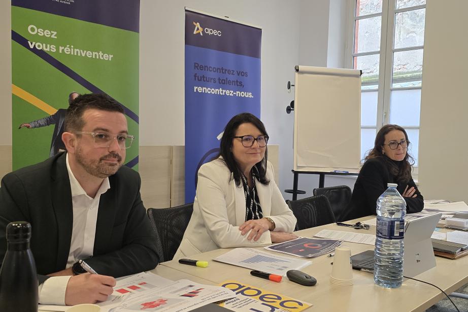 De gauche à droite: Johann Bedel, président du CPR Apec Occitanie, Cyrille Longuépée, déléguée régionale Occitanie et Corinne Saurat, consultante relations entreprises à l'Apec Occitanie. (Photo Dorian Alinaghi Entreprises Occitanie)