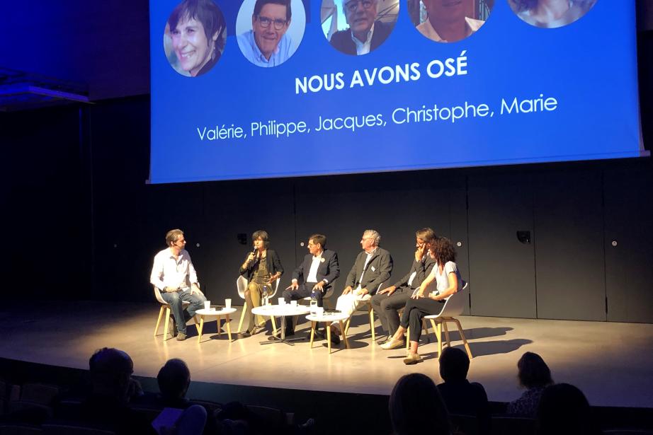 Témoignages d'entrepreneurs et de bénévoles de 60 000 Rebonds lors de la soirée des 10 ans de l'association , le mercredi 19 octobre à la Cité à Toulouse.