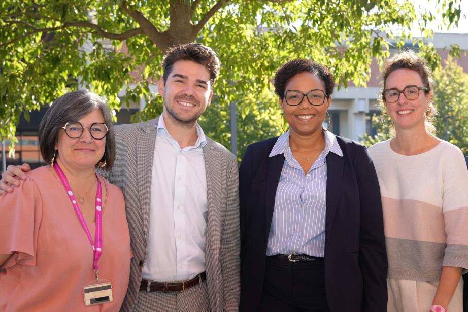 De gauche à droite : Ornella Bruxelles, Cyprien Huet, Dr Charlotte Martin et Céline Michel, animateurs de la démarche RSE au CHU de Toulouse. (Photo Odile Viguie CHU Toulouse)