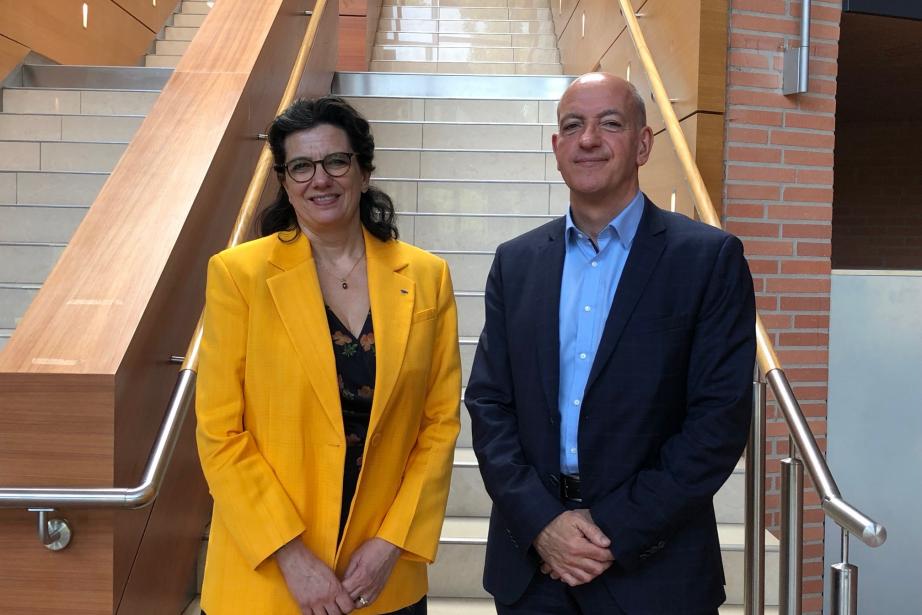 Catherine Mallet, présidente du conseil d'administration de la Banque Populaire Occitanie et Christophe Bosson, directeur général.