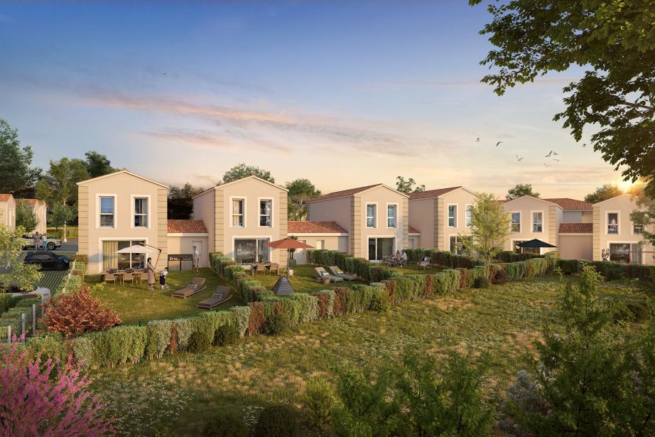 A Cérons (33), le programme « Clos Cante Merle » mixe 32 appartements du T2 au T4 en petits collectifs en R+1, 12 appartements T4 duplex avec jardin, 10 villas individuelles T4 avec garage et jardin, et 9 lots à bâtir viabilisés et libres de constructeur (de 502 à 790m²). (Photo VisioLab)