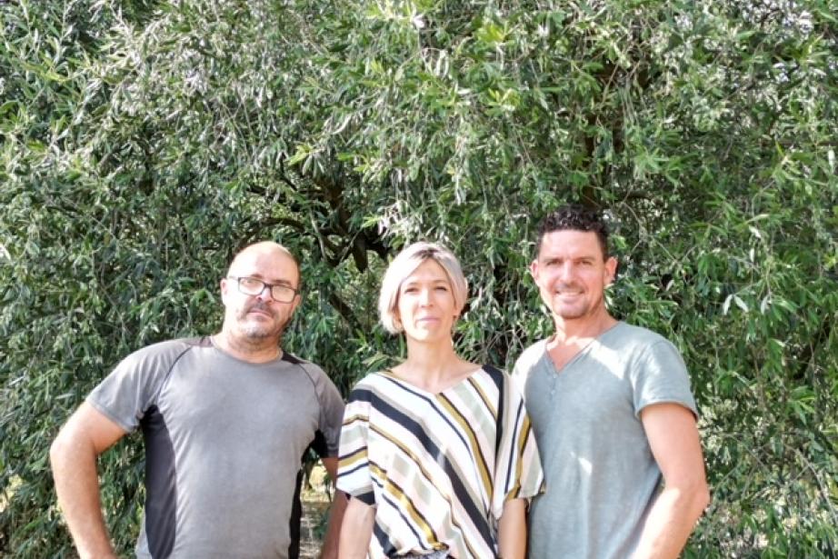 Cyril Clauzel, Mylene Hazard et Cyril Hazard, les trois dirigeants du Moulin du Mas Miger, dans le Gard. (Photo : Moulin du Mas Miger)
