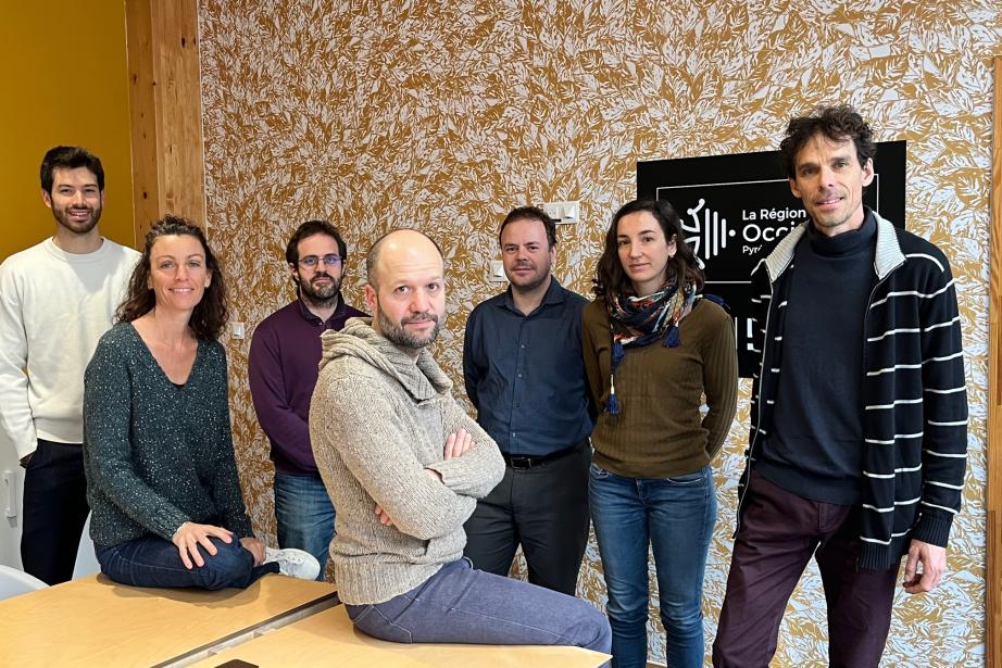 De gauche à droite : Hugo Roche (Hopper), Pauline Dournaux (iologo), Guilherme Cunha (Sunbiose), Martin Douçot (iologo), Raphael Cervan (Sunbiose), Mathilde Coustets (see2cure) et Julien Laurent (iologo). (Photo : Nubbo)