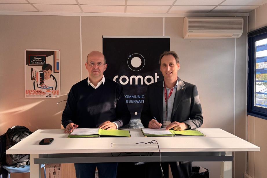 Ludovic Daudois, CEO de COMAT et Julien Chouillou, CEO de Satlantis France. (Photo COMAT)