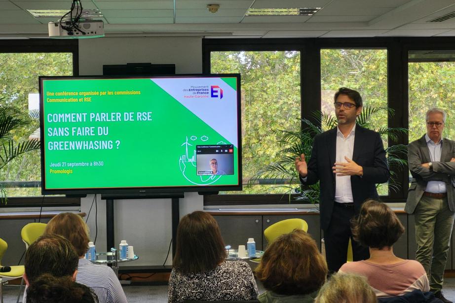 Pierre-Olivier Nau, président du Medef 31, est intervenu lors de cette conférence axée sur le greenwashing. (Photo : Dorian Alinaghi - Entreprises Occitanie)