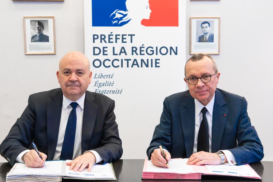 Jean-François Rezeau, président de la CCI Occitanie et Pierre-André Durand, préfet de la région Occitanie. (photo Préfecture de la région Occitanie et de la Haute-Garonne)