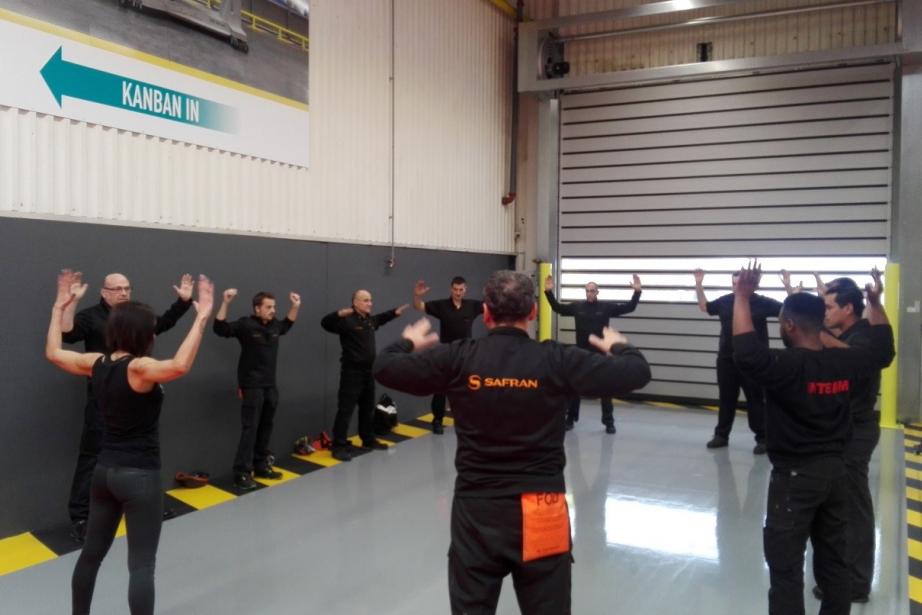 Le personnel Safran coaché par Sport To Be, dans leurs locaux.