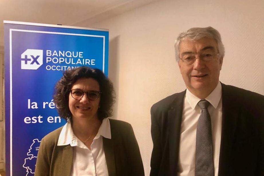 Catherine Malet, présidente du conseil d'administration de la Banque Populaire Occitane et Alain Condominas, son directeur général Catherine Malet, présidente du conseil d'administration de la Banque Populaire Occitane et Alain Condominas, son directeur général