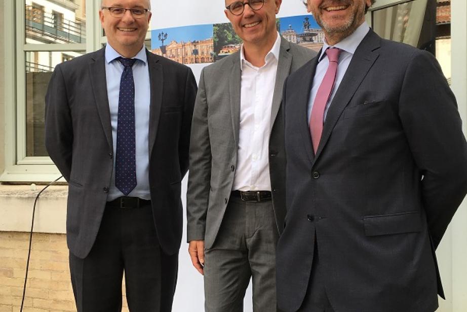 Pascal Luquet, avocat, associé, Grant Thornton société d’avocats, Frédéric Duhen, spécialiste du commerce extérieur, Banque Courtois, Arnauld de Gasquet associé, directeur du bureau de Toulouse, Grant Thornton.