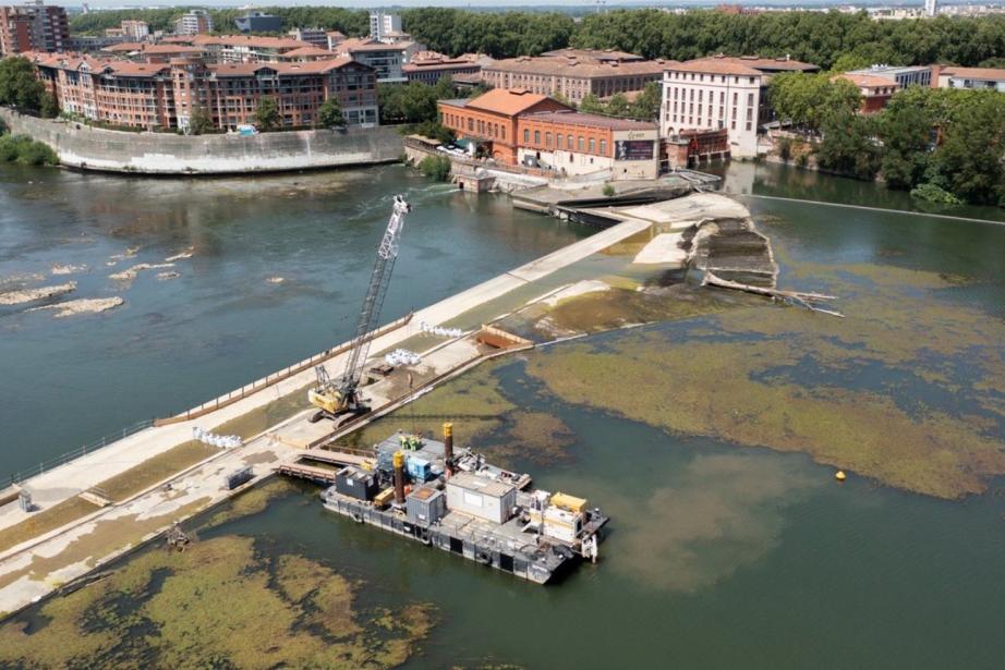 Si le chantier du Bazacle intrigue et attire l’attention des Toulousains, son accès est strictement réglementé pour garantir la sécurité. Les zones de travaux, ainsi que la chaussée elle-même, sont interdites au public sous peine de poursuites, qu’il s’agisse de la navigation, de la pêche ou de la baignade. (Photo : EDF - Maxime-Arnaudet)