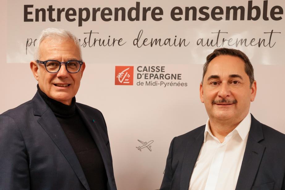 Alain Di Crescenzo, président du conseil d'orientation et de surveillance de la Caisse d'Epargne Midi-Pyrénées et Christophe Le Pape, président du directoire de la Caisse d'Epargne Midi-Pyrénées. (Photo Caisse d'Epargne Midi-Pyrénées)