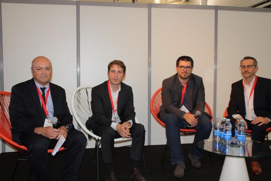 Luc Marta de Andrade, Pdg de U-Need et président de NXU, Nicolas Viallet, directeur opérationnel projet 3IA-Aniti, Yohan Rousseau, président de Strateg.in et Emmanuel Queritet, président de Big Happy. Luc Marta de Andrade, Pdg de U-Need et président de NXU, Nicolas Viallet, directeur opérationnel projet 3IA-Aniti, Yohan Rousseau, président de Strateg.in et Emmanuel Queritet, président de Big Happy.