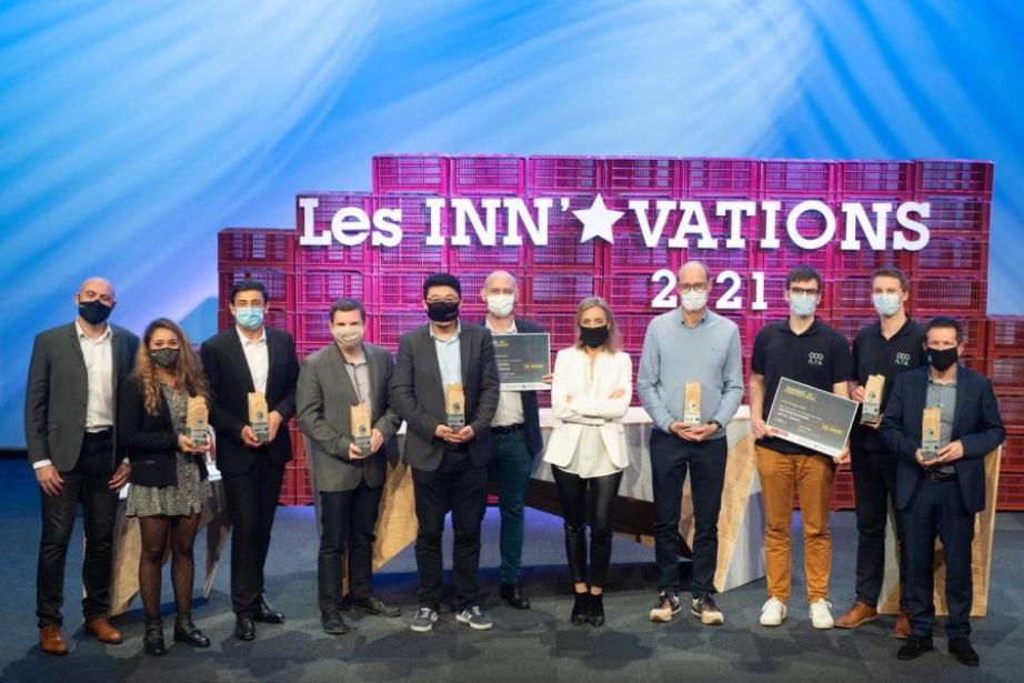 Les lauréats 2021 du concours Les Inn'Ovations, autour de Nadia Pellefigue, vice-présidente Région Ocictanie. Crédit : E. Grimault. 