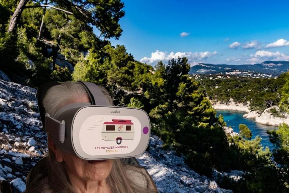 Un voyage dans les Calanques comme si on y était, depuis l'ehpad. Crédit : FeelU. Un voyage dans les Calanques comme si on y était, depuis l'ehpad. Crédit : FeelU.