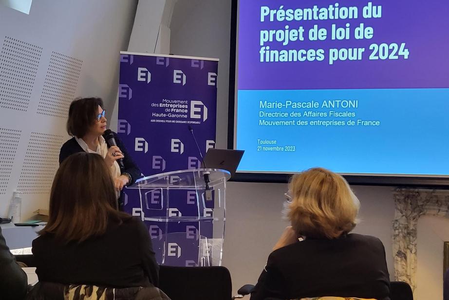 Marie-Pascale Antoni, directrice des affaires fiscales du Medef national, a présenté aux adhérents haut-garonnais les tendances pour 2024. (Photo : Anthony Assémat - Entreprises Occitanie)