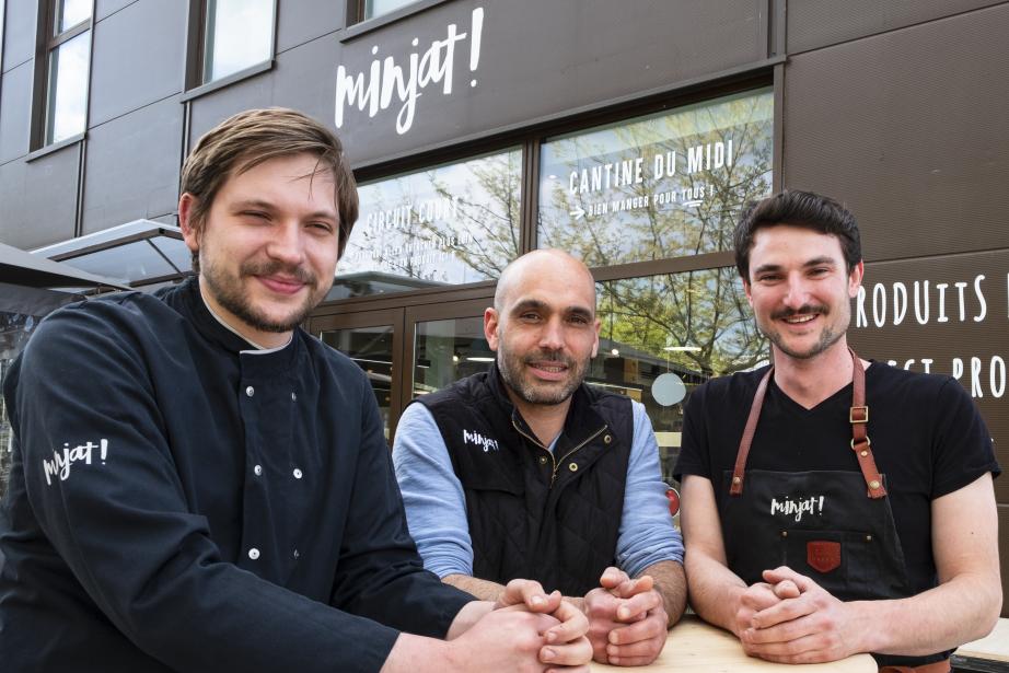 Anton Dmitriev, David Pagès et Cyril Picot, les trois associés de Minjat!, ont dû rapidement trouver les clés pour rebondir après l'incendie de leur magasin en mai 2023. (Photo : Arthur Perse)