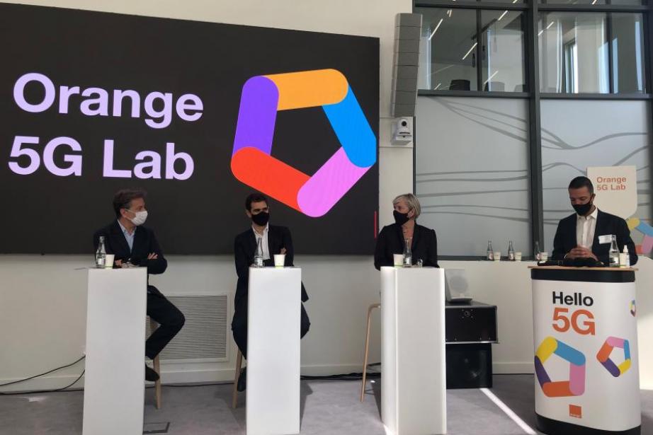 Présentation du Orange 5G Lab, jeudi 1er juillet à Balma, en présence de Michaël Trabbia, Patricia Goriaux et Pierre Clément, trois  directeurs d'Orange. 