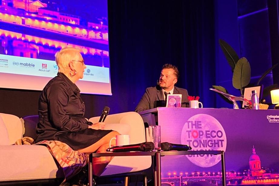 La publicitaire Mercedes Erra, présidente du groupe BETC (à gauche) était la grande invitée de la soirée Top Eco Tonight Show du Medef de Haute-Garonne, mardi 10 septembre 2024 au Meett de Toulouse. (Photo : Dorian Alinaghi - Entreprises Occitanie)