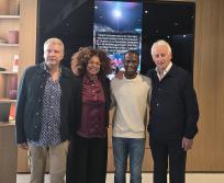 Laurent Sablayrolles, président et fondateur du projet Just Play, Laura Flessel, double championne olympique d’escrime, sextuple championne du monde, championne d’Europe, 18 fois championne de France, ancienne Ministre des Sports, Yvan Wouandji, joueur international de cécifoot, membre de l’équipe de France, ambassadeur des Jeux Olympiques et Paralympiques 2024 et porteur de la flamme et Patrick Trotignon, expert reconnu du sport de haut niveau et dirigeant dans le football professionnel européen. Photo DA