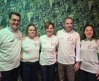 Benoit Barron, directeur général de la branche retail, Clarisse Berthet, directrice du magasin Midica, Sophie Garrigou, directrice générale de Géfiroga, Olivier Garrigou, président de l’entreprise et Rosine Pelletier-Chabot, l'une des co-créatrices de Gigiland. (Photo Dorian Alinaghi)