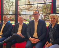 De gauche à droite : Christophe Le Beaudour, directeur financier, Nicolas Langevin, directeur général, Nicolas Mauré, président de la Caisse Régionale Crédit Agricole Toulouse et Agnès Coulombe, directrice générale adjointe. (Photo Dorian Alinaghi)