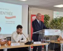 Jean-Luc Moudenc, maire de Toulouse et président de Toulouse Métropole, lors de la conférence de presse dédiée au PLUi-H, en présence d’Annette Laigneau, vice-présidente en charge de l’urbanisme. L’élu a salué quatre années de travail collectif et a remercié l’ensemble des maires des 37 communes, mobilisés pour bâtir un document intégrant les exigences de la loi Climat et Résilience. (Photo Dorian Alinaghi)