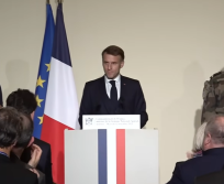 Le Président de la République, Emmanuel Macron, lors de l’inauguration de la première capacité opérationnelle du Commandement de l’Espace. (Capture écran Youtube)