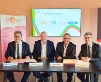 Patrick Piedrafita, président de la CCI Toulouse Haute-Garonne, Laurent Chérubin, vice-président au développement économique du Sicoval, Bruno Caubet, président du Sicoval et Romain Mouynet, vice-président de la CMA 31. (Photo Sicoval)