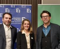 Julien Mallard, directeur général adjoint commercial de Transavia France, Manuella Goyat, secrétaire générale de Transavia et Pierre-Olivier Nau, président du Medef Haute-Garonne lors d'un business diner du mercredi 11 avril. (Photo Morgane Sattin) 