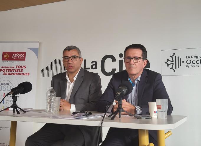 Jalil Benabdillah, vice-président de la Région Occitanie délégué à l'emploi, et Nicolas Schaeffer, directeur de l'agence Ad'Occ. (Photo : Dorian Alinaghi - Entreprises Occitanie)