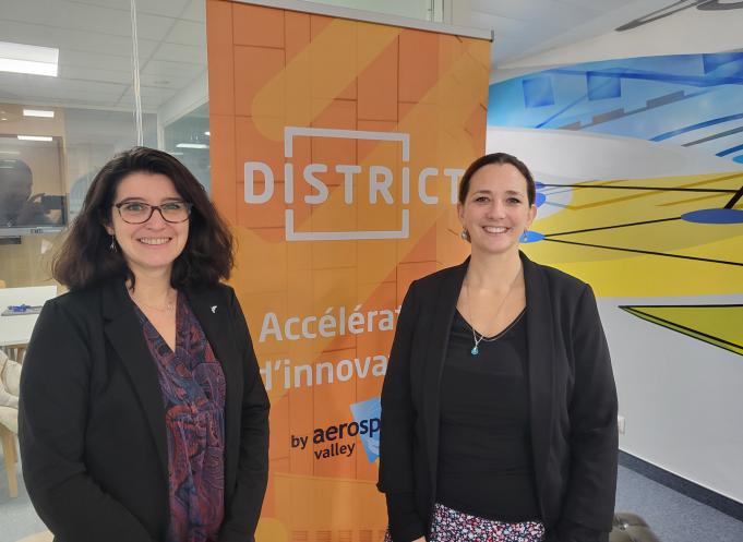 Marie-Laure Gouzy, directrice France chez Pangea Aerospace, et Aurélie Baker, directrice France d'Aiko Space. (Photo Dorian Alinaghi - Entreprises Occitanie)