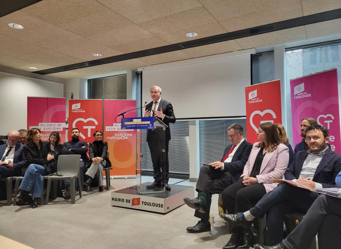 Jean-Luc Moudenc, maire de Toulouse et président de Toulouse Métropole, a présenté sa feuille de route pour 2024. (Photo : Dorian Alinaghi - Entreprises Occitanie)