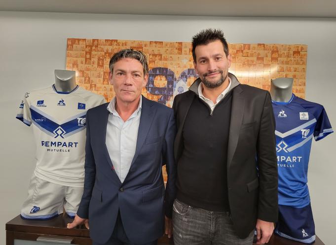 Le nouveau président du Toulouse olympique XIII Olivier Dubois (à droite, en compagnie de David Ollivier, le président de Rempart Mutuelle) ambitionne de revenir en Super League. (Photo : Anthony Assémat - Entreprises Occitanie)