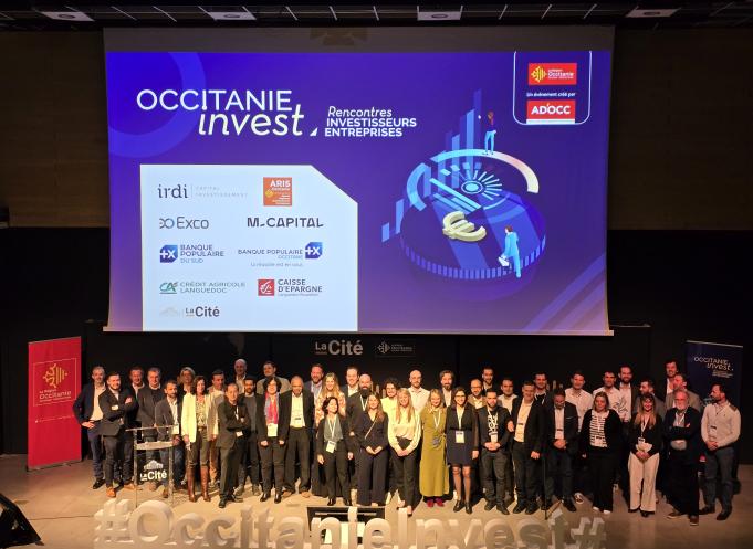 Photo de famille des 23 lauréats de la 19e édition d'Occitanie Invest, qui s'est déroulée à la Cité de Toulouse jeudi 14 mars 2024. (Photo Dorian Alinaghi - Entreprises Occitanie)