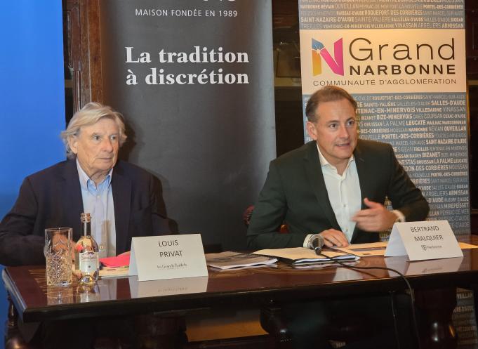 Louis Privat, fondateur des Grands Buffets, et Bertrand Malquier, le maire de Narbonne. (Photo : Dorian Alinaghi - Entreprises Occitanie)