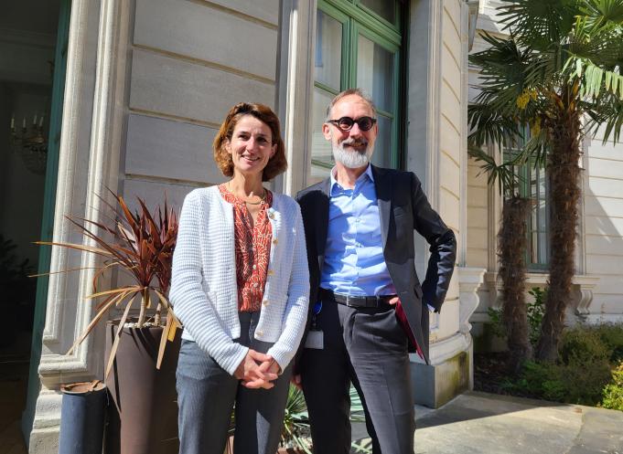 Christine Bardinet, la directrice de la Banque de France en Occitanie (en compagnie de Jean-Marc Serrot, son adjoint) a évoqué les 25 ans de l'Euro et les sujets d'actualité économique en France et en Occitanie. (Photo : Anthony Assémat - Entreprises Occitanie)