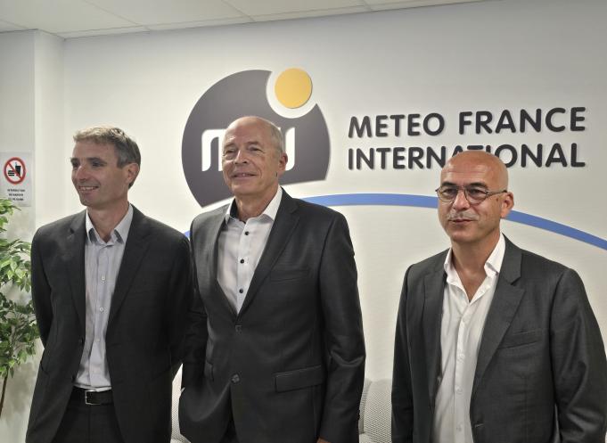 Grégoire Pigeon (directeur de l’ingénierie et de l’intégration de Meteo France International), Patrick Bénichou (fondateur et président de Meteo France International) et Jean-Sébastien Cases (directeur commercial et vice-président). (Photo : Dorian Alinaghi - Entreprises Occitanie)
