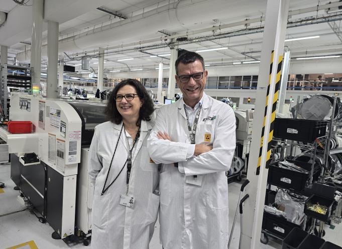 De gauche à droite : Catherine Mallet, directrice générale déléguée du groupe Actia et Jean-Louis Pech, PDG du groupe Actia. (Photo Dorian Alinaghi Entreprises Occitanie)