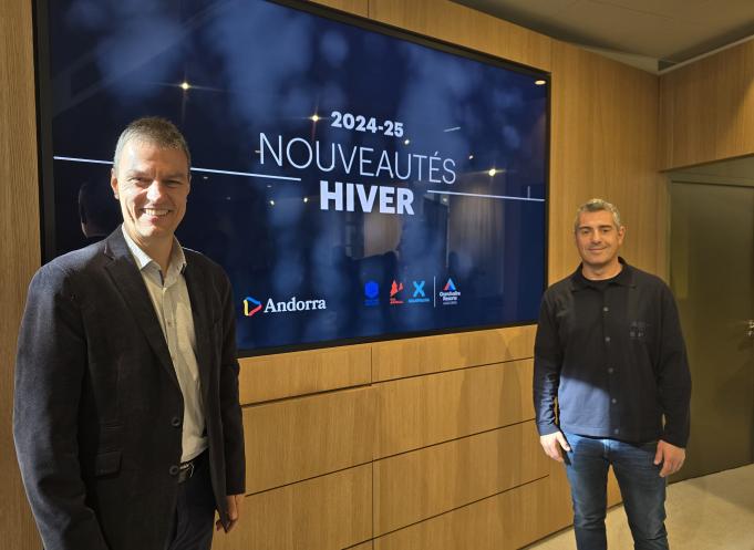 Enric Torres, directeur produit et nouveaux projets Andorra Tourisme, et David Ledesma, le directeur marketing de Grandvalira Resorts. (Photo : Dorian Alinaghi - Entreprises Occitanie)