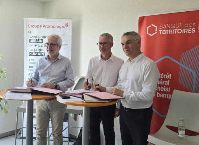  Philippe Wallaert, président de Promologis, Philippe Pacheu, directeur général et Olivier Livrozet, directeur territorial de la Banque des territoires. (Photo Dorian Alinaghi Entreprises Occitanie)
