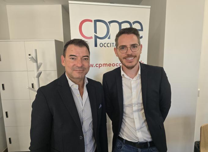 Vincent Aguillera, président de la CPME Occitanie et Mickaël Lapostolle, responsable régional développement et stratégie à la CPME Occitanie. (Photo Dorian Alinaghi)